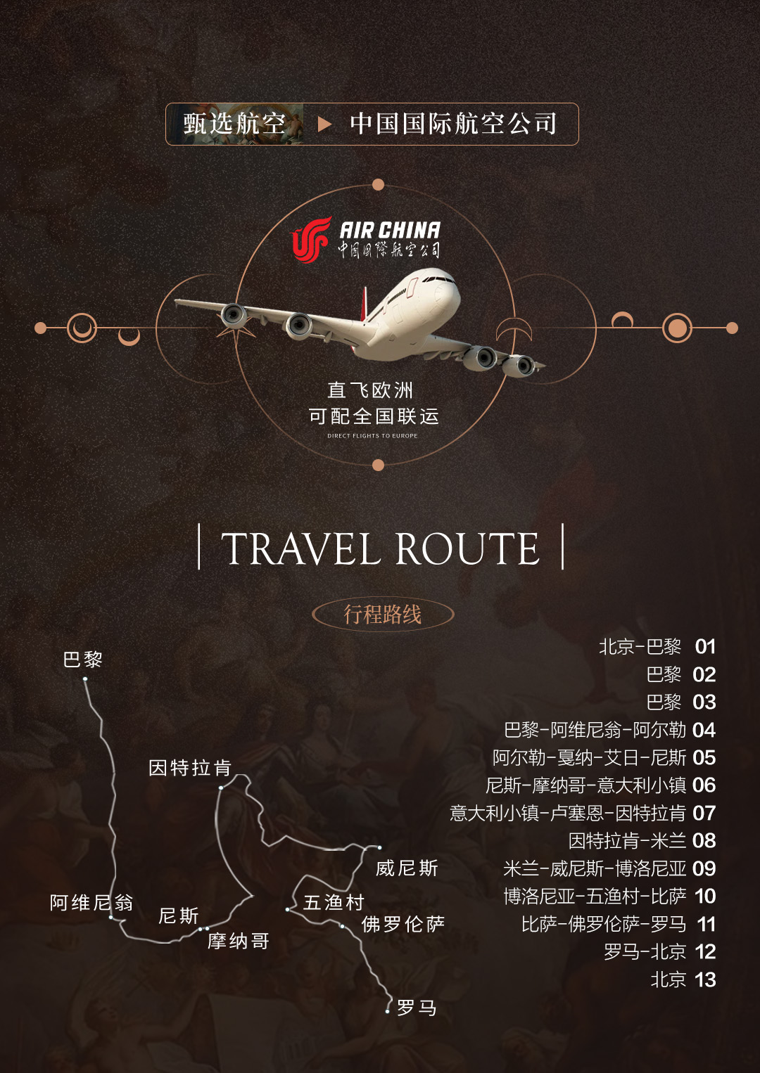 中国航空直飞欧洲