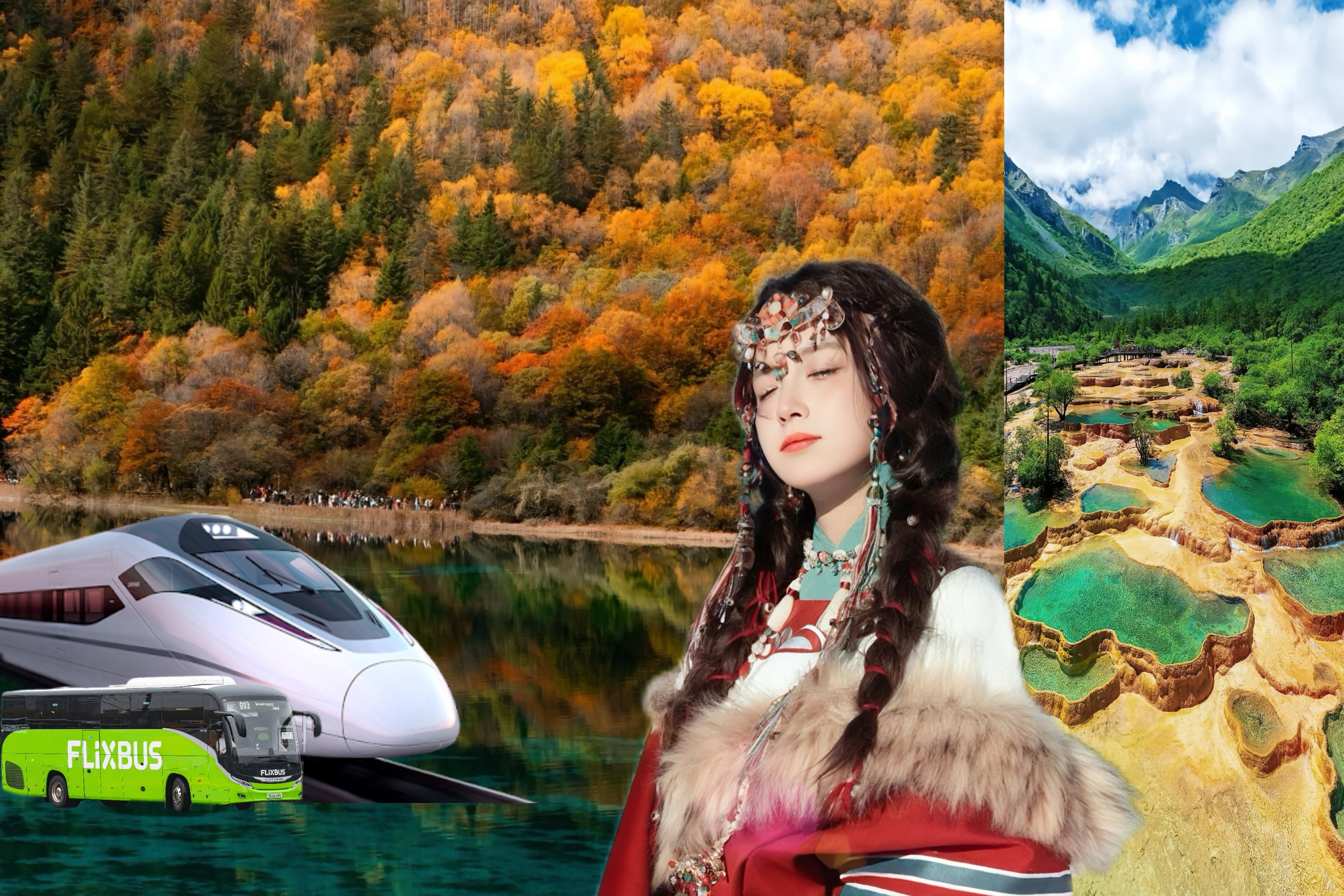 四川成都九寨沟·黄龙高铁2日游 （高铁往返+ 陆地头等舱接驳+畅游世界遗产黄龙+九寨沟）