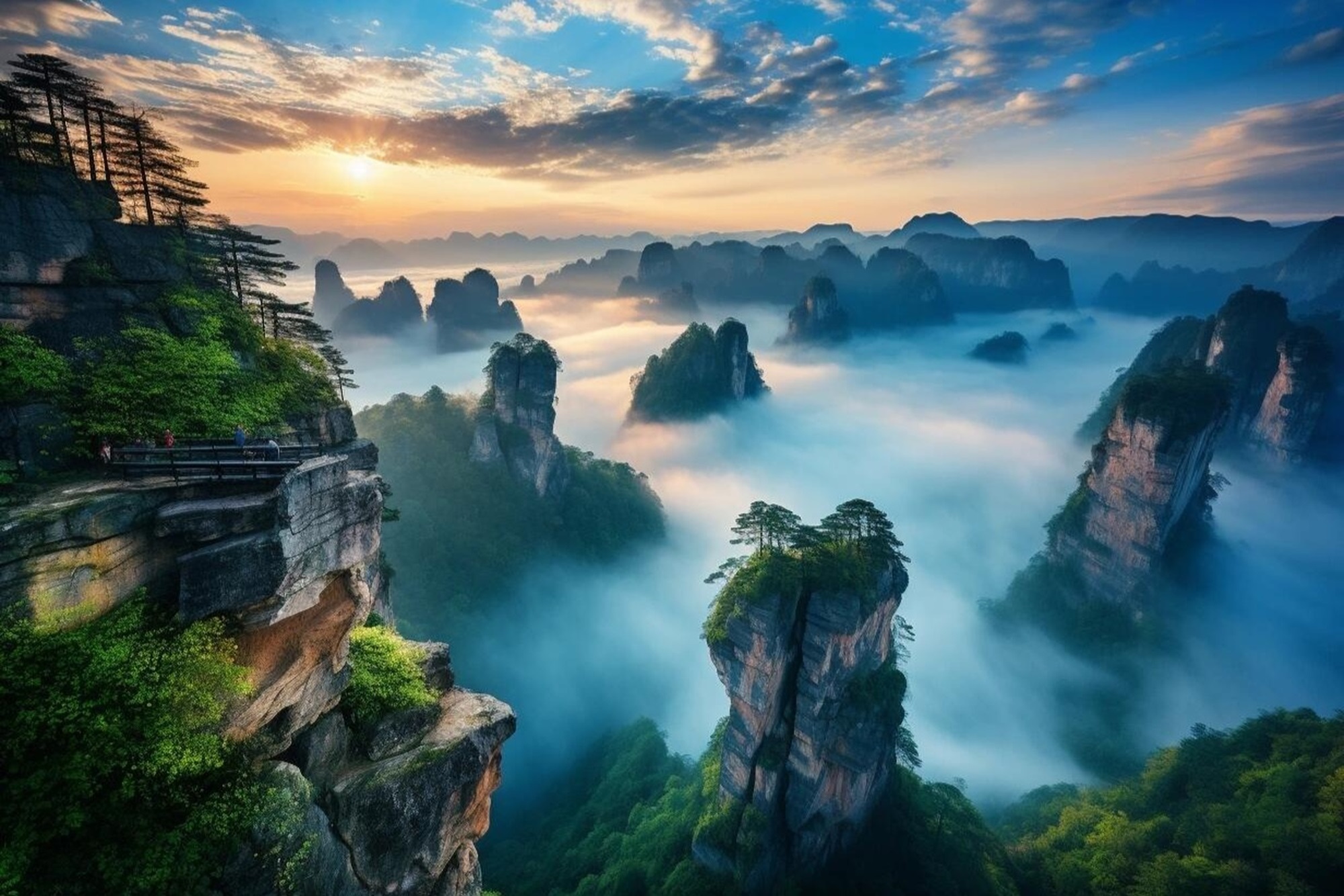 湖南张家界私家团5日游（包车游览+天子山+袁家界+十里画廊+凤凰古城+芙蓉镇+森林公园+自然的奇幻画卷+仙境画卷+赠演出票+张家界往返）