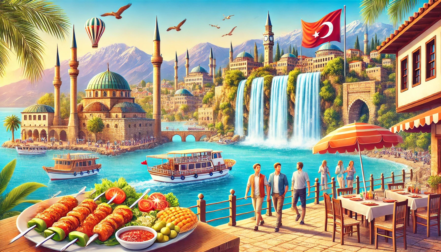 安塔利亚城市之旅：瀑布观光、午餐和乘船游览 