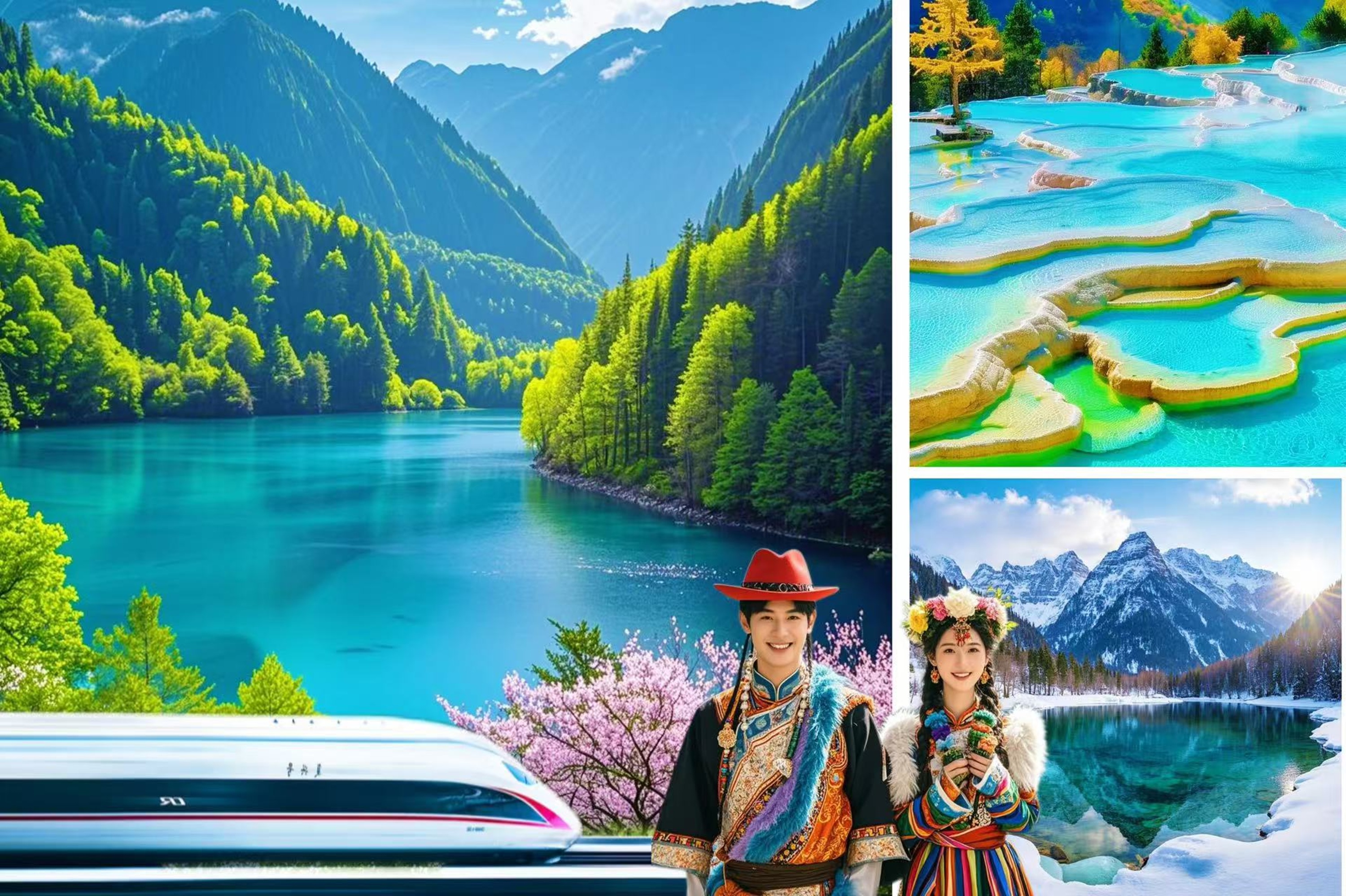 四川九寨黄龙动车往返3日高奢之旅（畅游绝美九寨沟+探秘黄龙仙境+动车专列+特色餐食+可选4钻/准五/顶豪型酒店+成都往返+体验藏族风情）