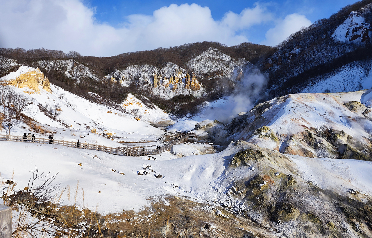 登别地狱谷+野外足浴体验+洞爷湖地区观光+昭和新山和熊牧场+洞爷湖展望台